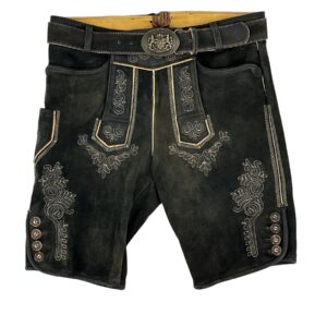 Graue Herren Lederhose mit heller Stickerei
