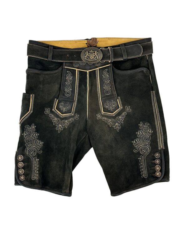 Graue Herren Lederhose mit heller Stickerei
