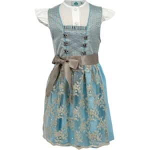 Kinderdirndl in blau mit Spitzenschürze