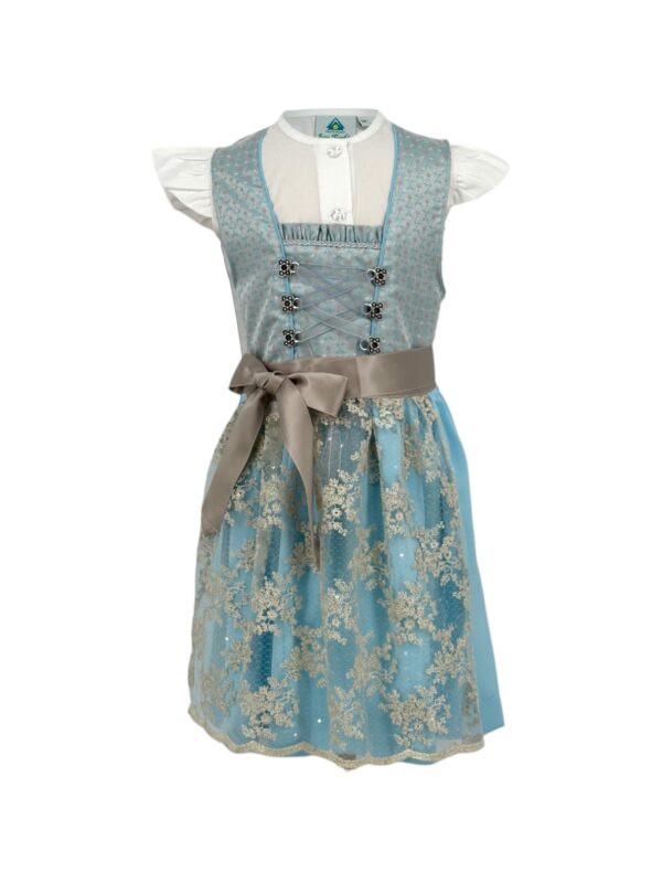 Kinderdirndl in blau mit Spitzenschürze