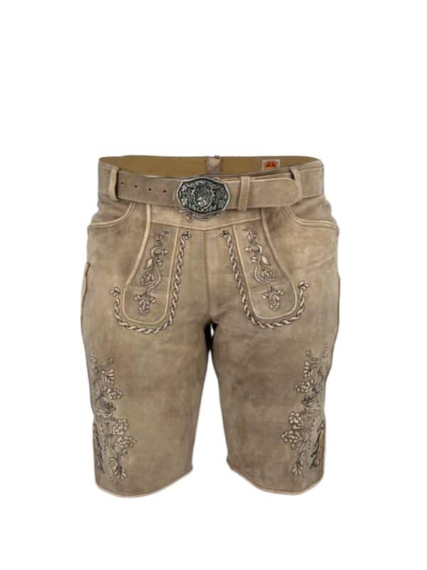 Kurze Lederhose in beige mit Gürtel