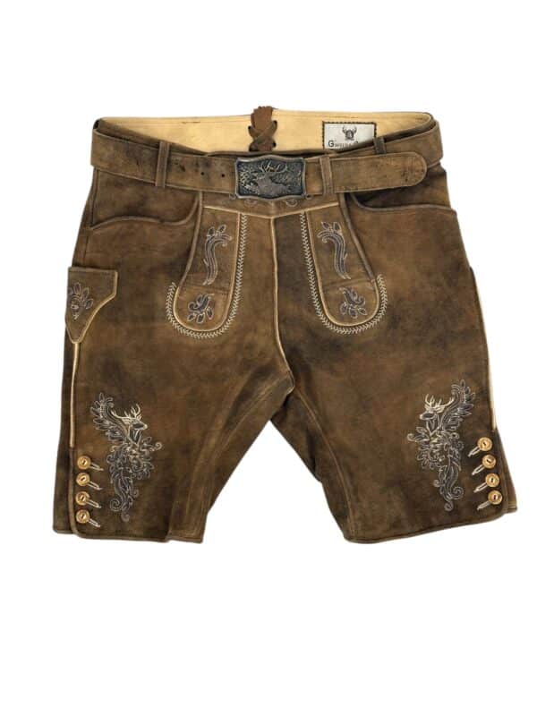 Lederhose in antiker Optik mit Gürtel