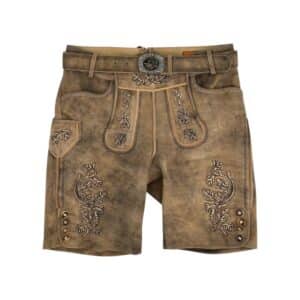 Lederhose aus Ziegenvelour in hellbraun mit Gürtel