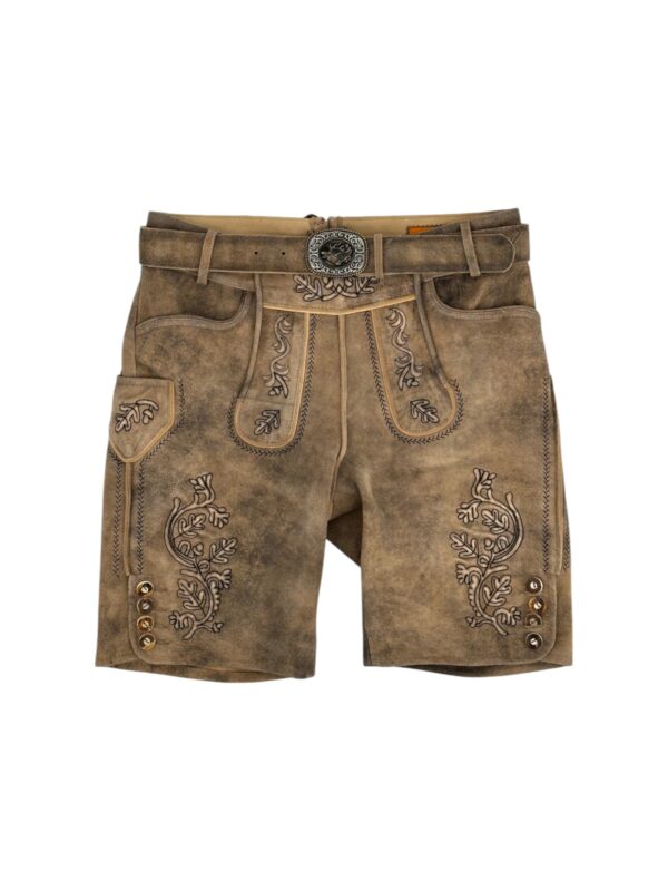 Lederhose aus Ziegenvelour in hellbraun mit Gürtel
