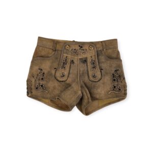 Damen-Lederhose mit Latz aus Ziegenvelour in hellbraun