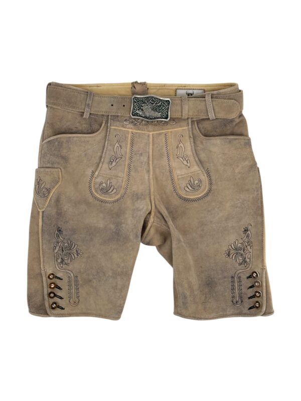 Lederhose mit Gürtel aus Wildbock in beige
